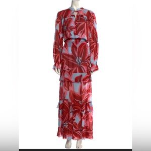 FARM Rio Red Floral Maxi Dress with Blue Accents